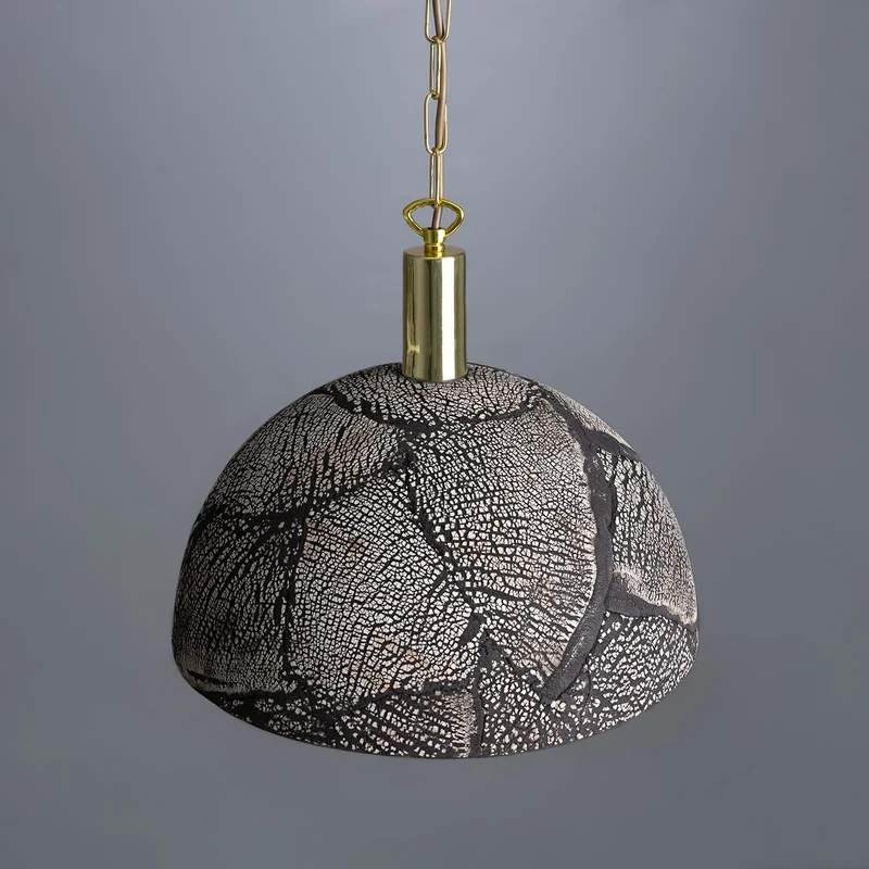 Kauri Organic Ceramic Dome Pendant Light 37cm Black Clay Euroselle