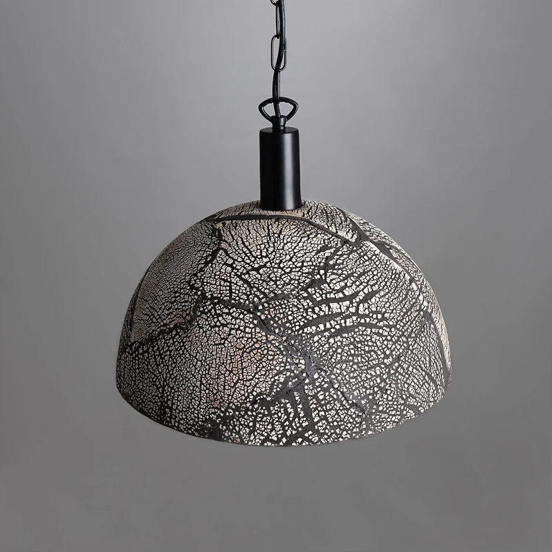 Kauri Organic Ceramic Dome Pendant Light 37cm Black Clay Euroselle