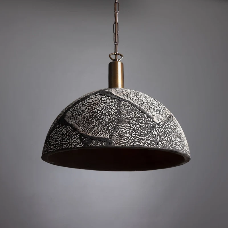 Kauri Organic Ceramic Dome Pendant Light 37cm Black Clay Euroselle