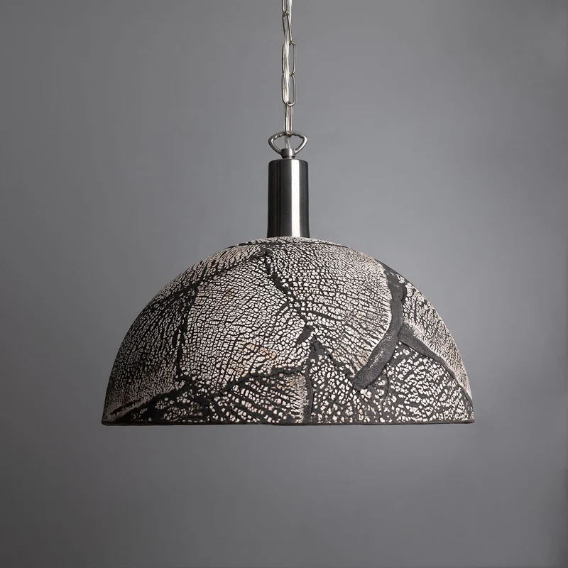 Kauri Organic Ceramic Dome Pendant Light 37cm Black Clay Euroselle