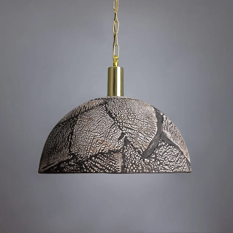 Kauri Organic Ceramic Dome Pendant Light 37cm Black Clay Euroselle