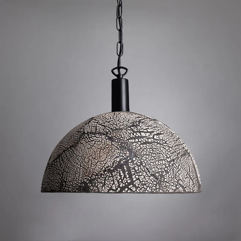 Kauri Organic Ceramic Dome Pendant Light 37cm Black Clay Euroselle