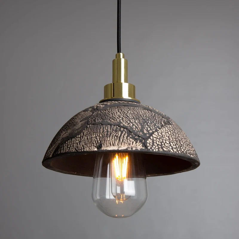 Kingii Ceramic Dome Bathroom Pendant Light 20cm Black Clay IP44 Euroselle