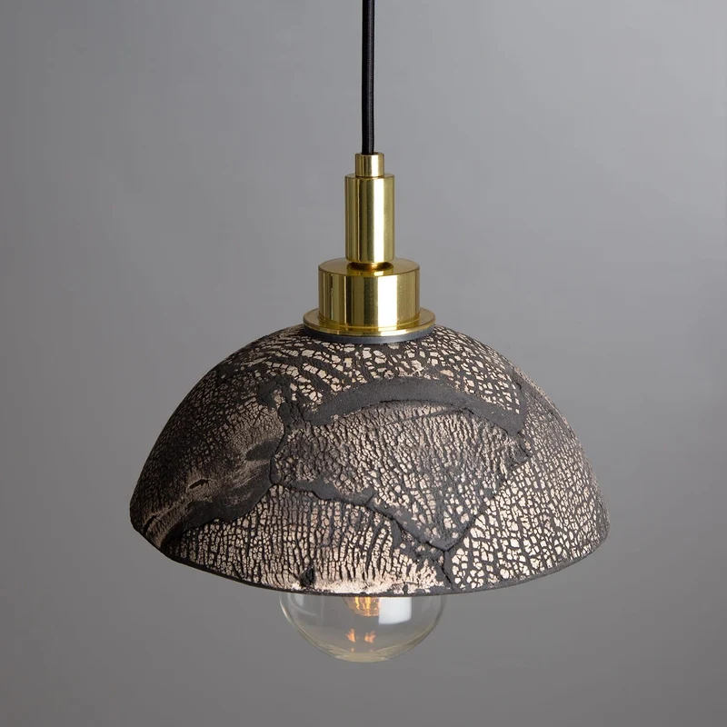 Kingii Ceramic Dome Bathroom Pendant Light 20cm Black Clay IP44 Euroselle