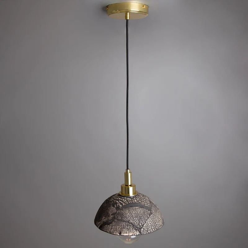 Kingii Ceramic Dome Bathroom Pendant Light 20cm Black Clay IP44 Euroselle