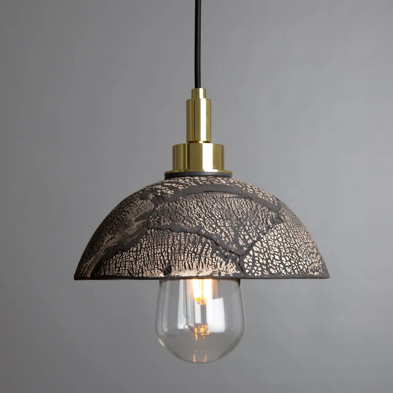 Kingii Ceramic Dome Bathroom Pendant Light 20cm Black Clay IP44 Euroselle