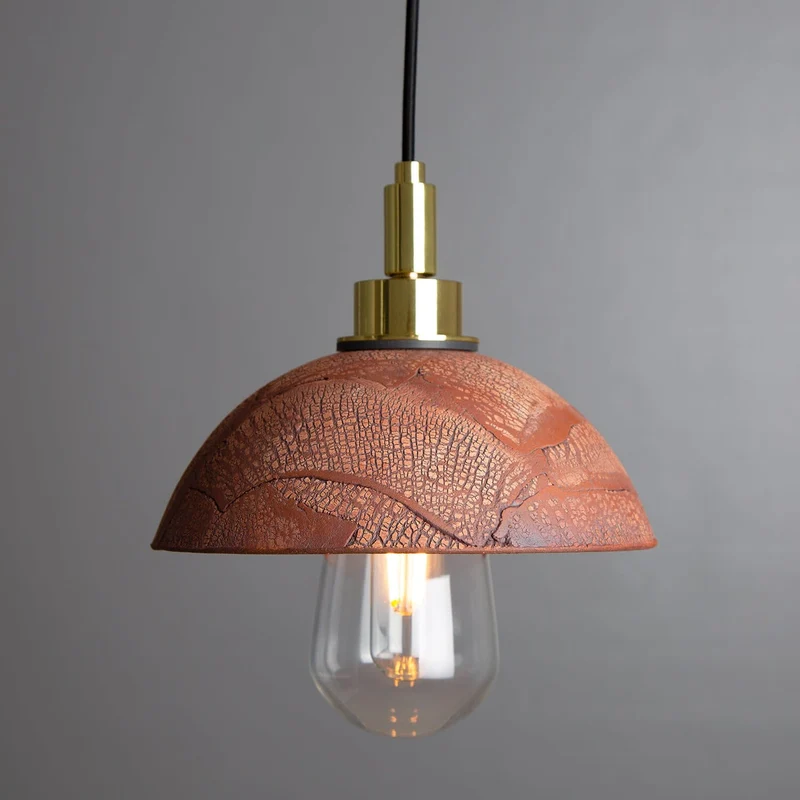 Kingii Ceramic Dome Bathroom Pendant Light 20cm Red Iron IP44