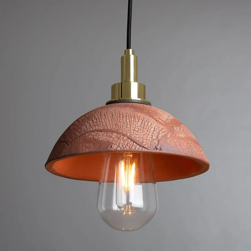 Kingii Ceramic Dome Bathroom Pendant Light 20cm Red Iron IP44