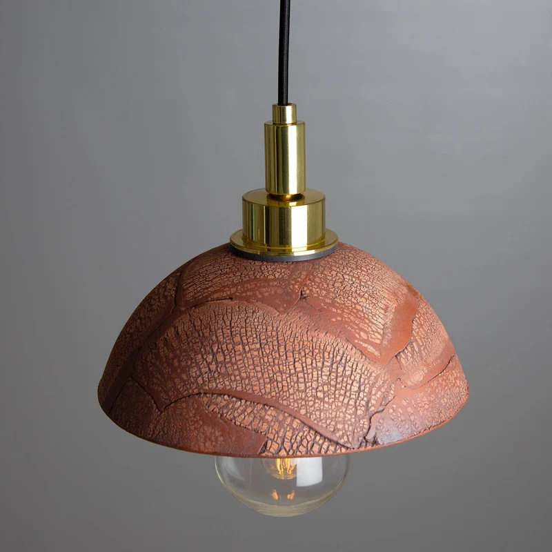Kingii Ceramic Dome Bathroom Pendant Light 20cm Red Iron IP44