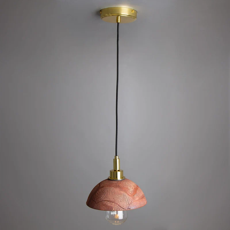 Kingii Ceramic Dome Bathroom Pendant Light 20cm Red Iron IP44