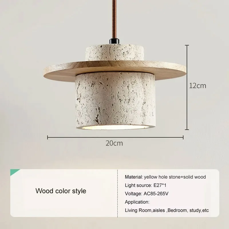 Kunglao Pendant Light By Euroselle — Textured Stone Finish With Wood Details And Black Metal Accents