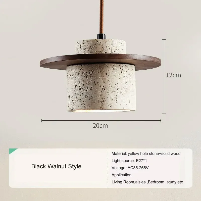 Kunglao Pendant Light By Euroselle — Textured Stone Finish With Wood Details And Black Metal Accents