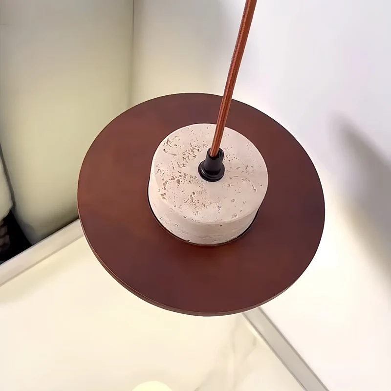 Kunglao Pendant Light By Euroselle — Textured Stone Finish With Wood Details And Black Metal Accents