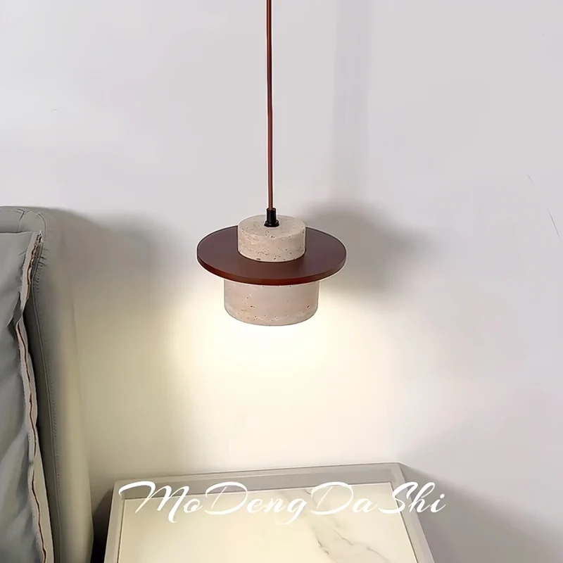 Kunglao Pendant Light By Euroselle — Textured Stone Finish With Wood Details And Black Metal Accents
