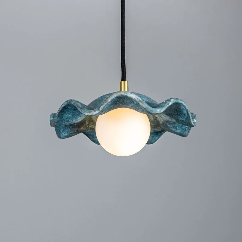 Rivale Pendant Light With Wavy Blue Earth Ceramic Shade Euroselle