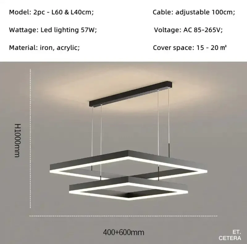Euroselle Square Twin Pendant Chandelier Light Fixture