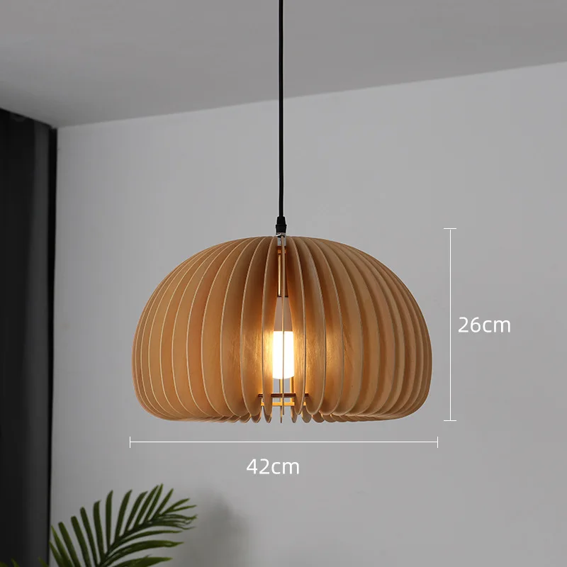 Euroselle Pumpkin Pendant Lamp In Rustic Wood For Dining Rooms And Bedrooms Adjustable Height