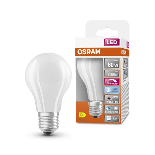 OSRAM Dimmbare LED-Lampe LED SUPERSTAR+ CL A GL FR 60 dim 5,8W/940 E27 CRI90 BOX, E27 , Kaltweiß