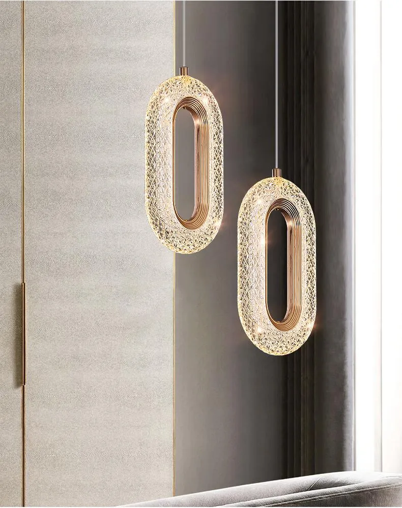 Euroselle Diamond Ring Gold Pendant Light Featuring Crystal-Inspired Modern Design