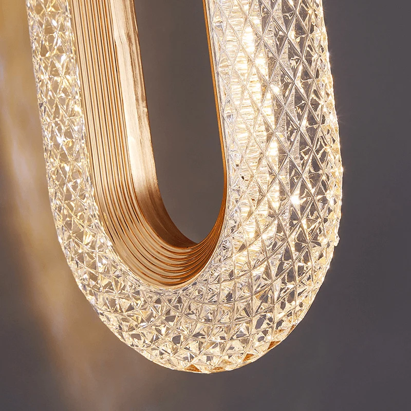 Euroselle Diamond Ring Gold Pendant Light Featuring Crystal-Inspired Modern Design