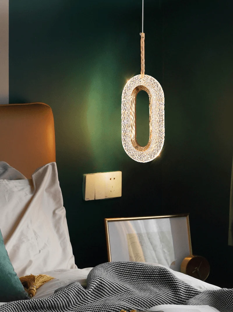 Euroselle Diamond Ring Gold Pendant Light Featuring Crystal-Inspired Modern Design