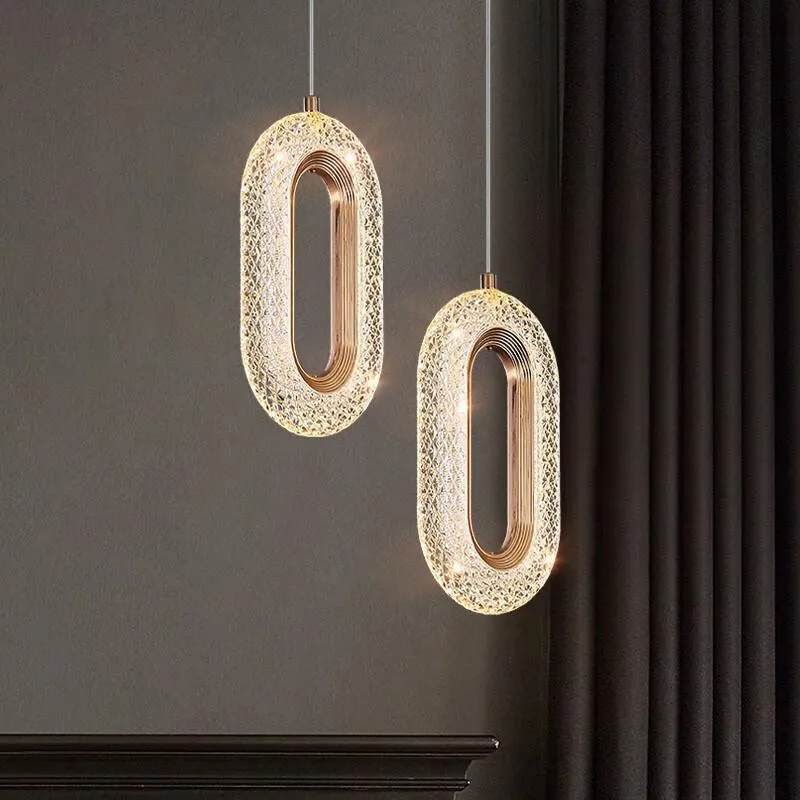 Euroselle Diamond Ring Gold Pendant Light Featuring Crystal-Inspired Modern Design