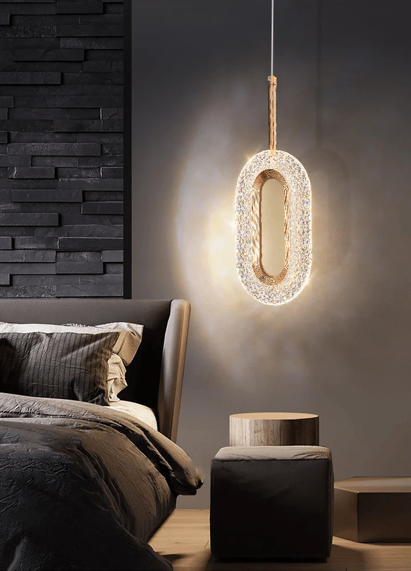 Euroselle Diamond Ring Gold Pendant Light Featuring Crystal-Inspired Modern Design