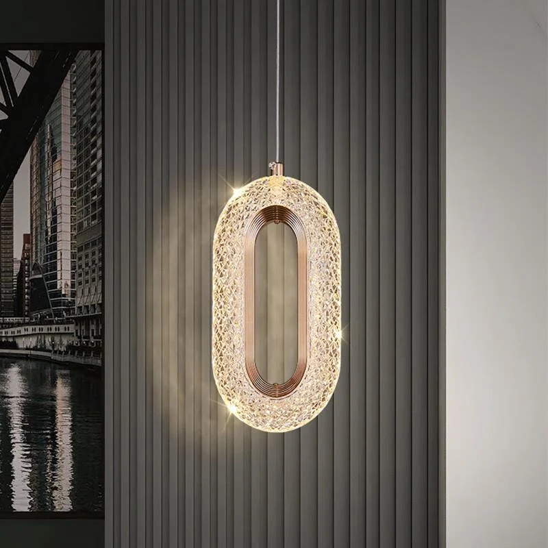 Euroselle Diamond Ring Gold Pendant Light Featuring Crystal-Inspired Modern Design