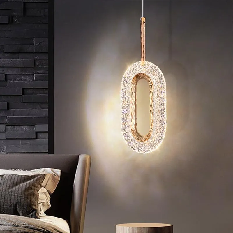 Euroselle Diamond Ring Gold Pendant Light Featuring Crystal-Inspired Modern Design