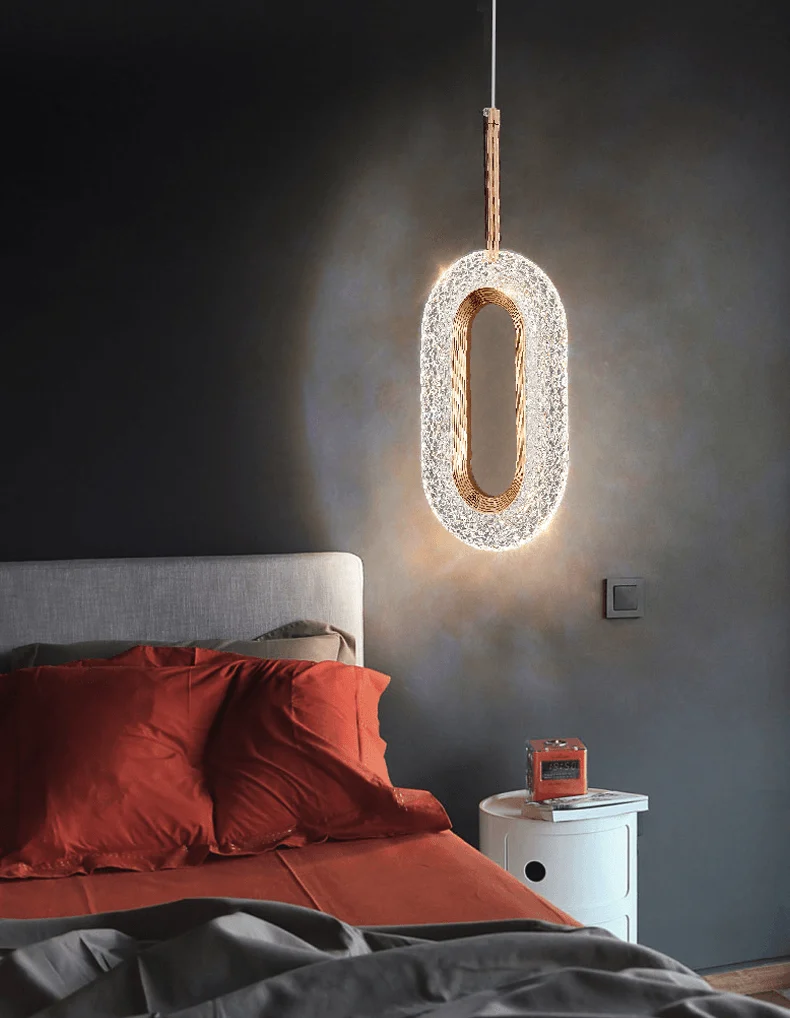 Euroselle Diamond Ring Gold Pendant Light Featuring Crystal-Inspired Modern Design
