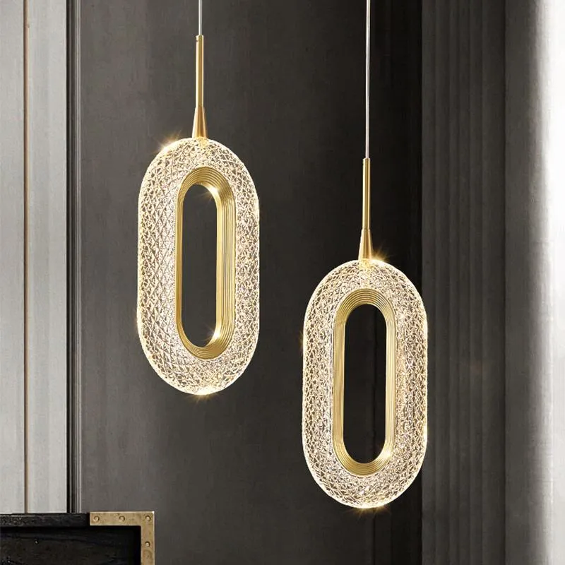 Euroselle Diamond Ring Gold Pendant Light Featuring Crystal-Inspired Modern Design