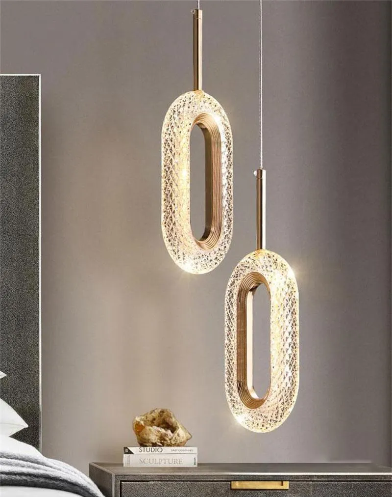 Euroselle Diamond Ring Gold Pendant Light Featuring Crystal-Inspired Modern Design