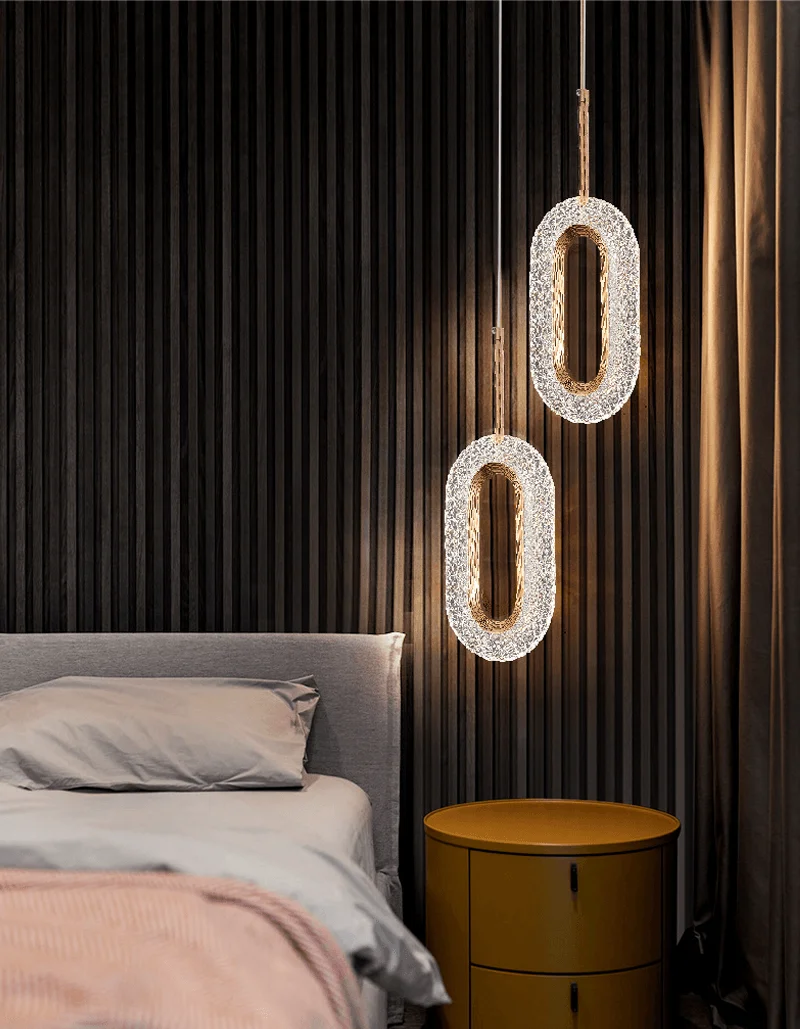 Euroselle Diamond Ring Gold Pendant Light Featuring Crystal-Inspired Modern Design