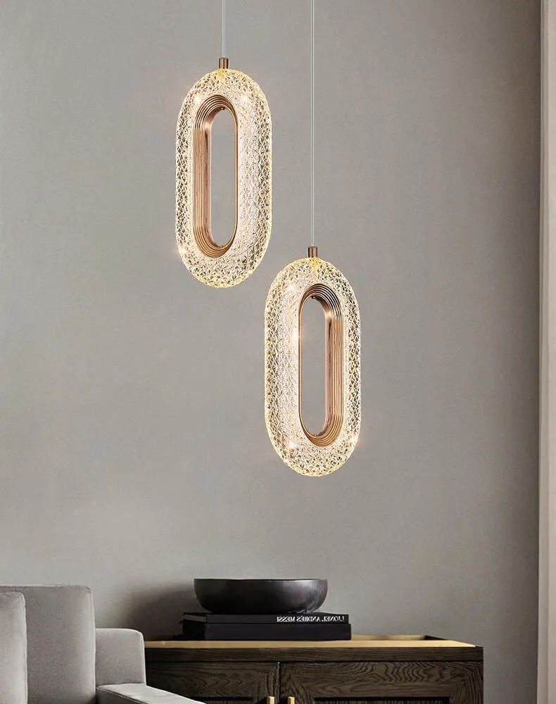 Euroselle Diamond Ring Gold Pendant Light Featuring Crystal-Inspired Modern Design