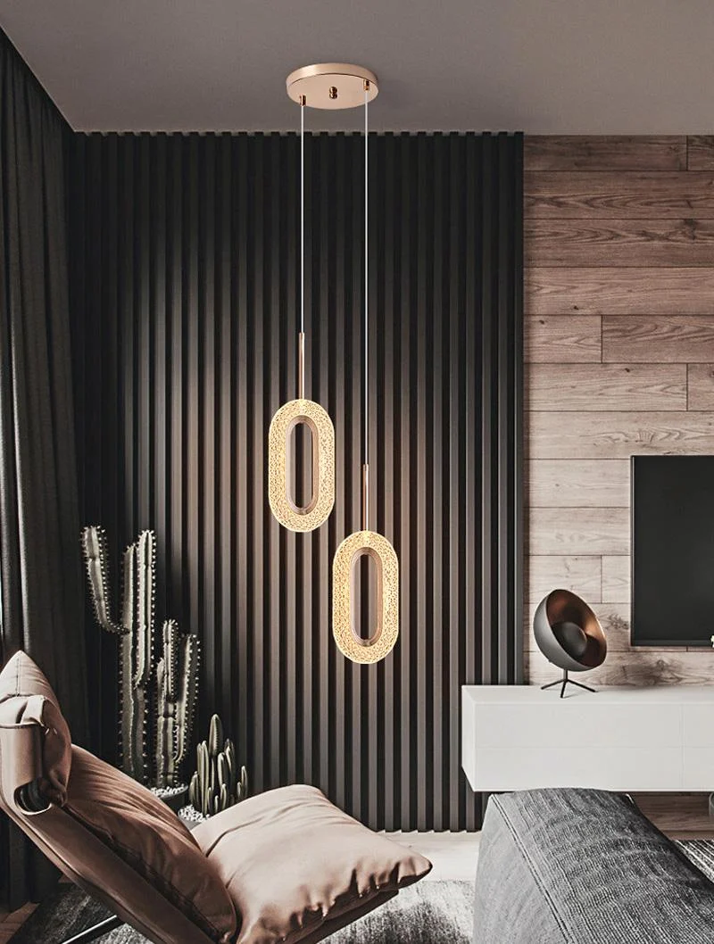 Euroselle Diamond Ring Gold Pendant Light Featuring Crystal-Inspired Modern Design