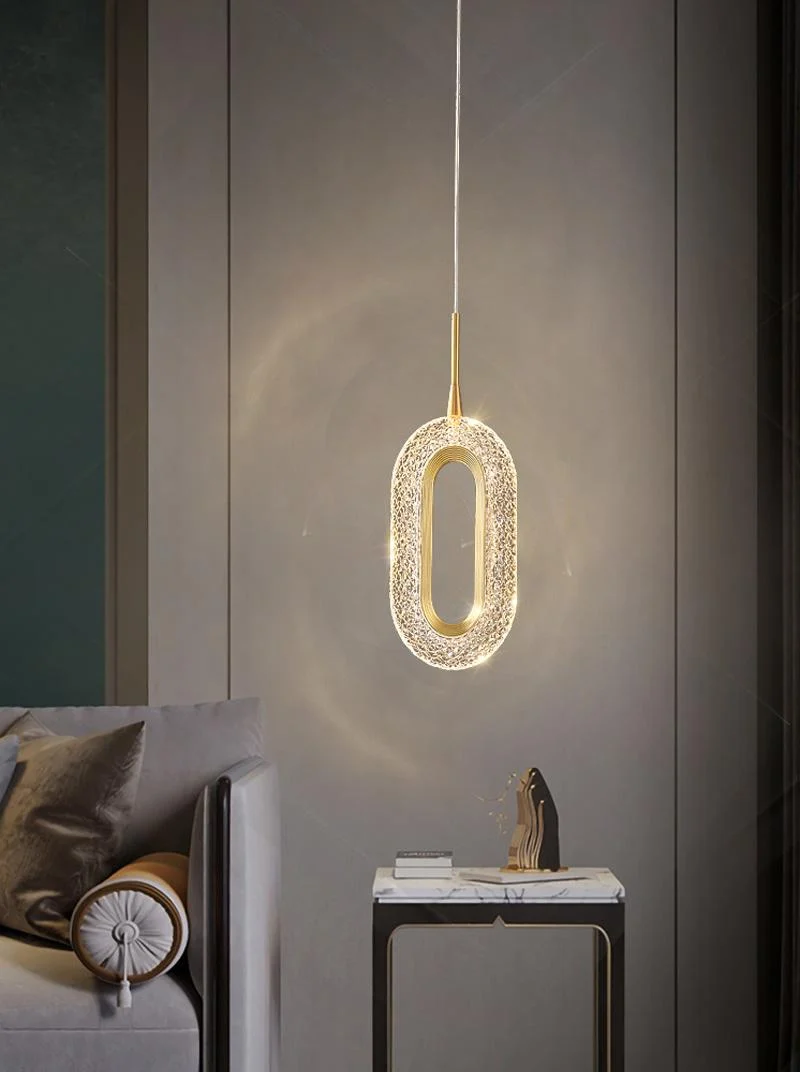 Euroselle Diamond Ring Gold Pendant Light Featuring Crystal-Inspired Modern Design