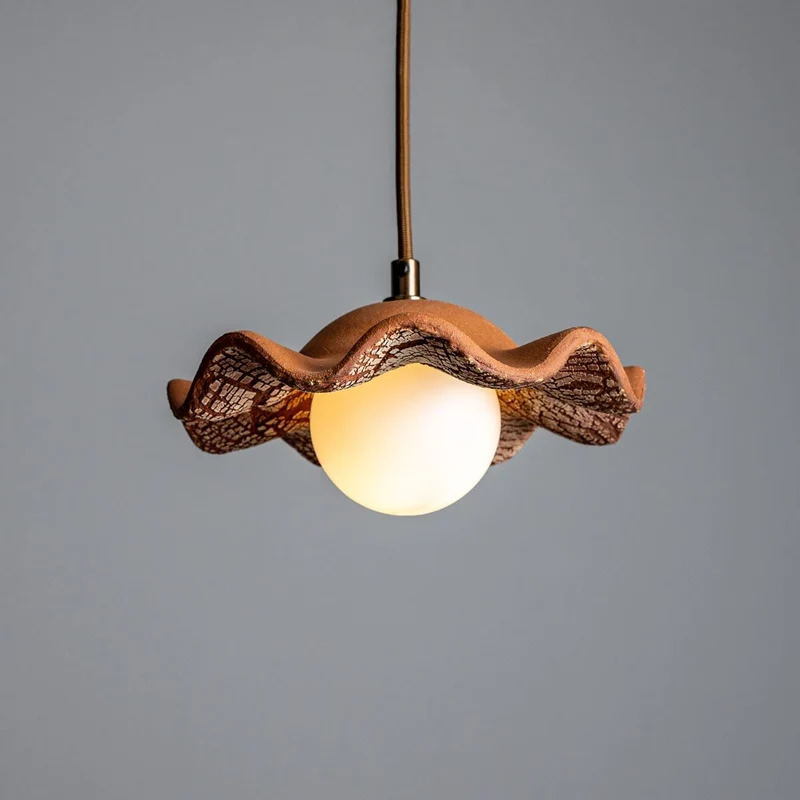 Rivale Pendant Light With Wavy Ceramic Shade In Red Iron By Euroselle