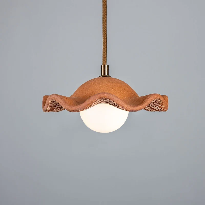 Rivale Pendant Light With Wavy Ceramic Shade In Red Iron By Euroselle
