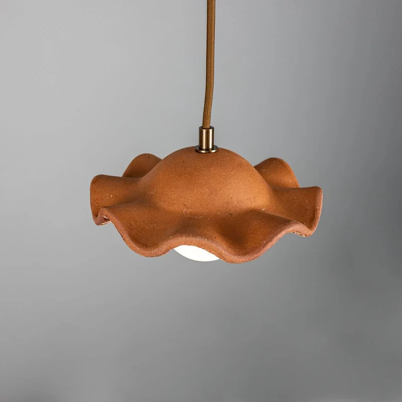 Rivale Pendant Light With Wavy Ceramic Shade In Red Iron By Euroselle