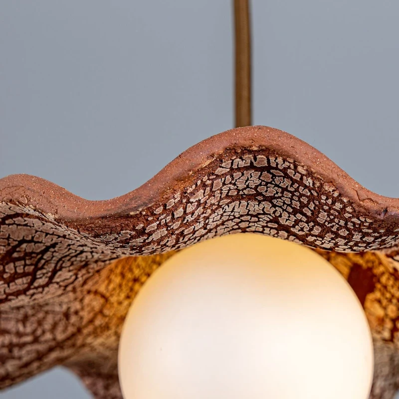 Rivale Pendant Light With Wavy Ceramic Shade In Red Iron By Euroselle