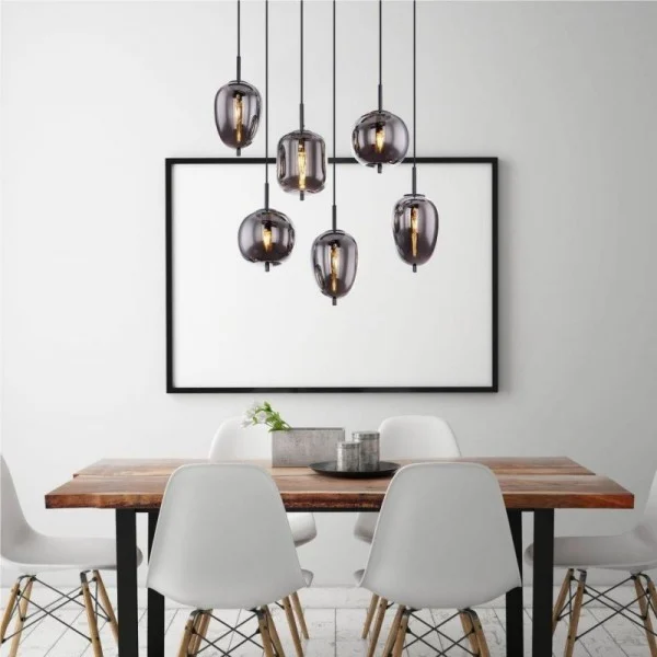 Blacky Pendant Light With Varied Glass Bowls By Euroselle