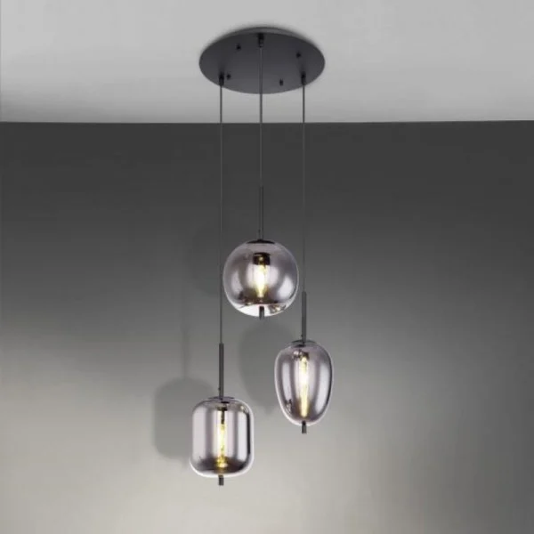 Blacky Pendant Light With Varied Glass Bowls By Euroselle
