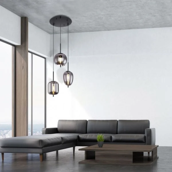 Blacky Pendant Light With Varied Glass Bowls By Euroselle