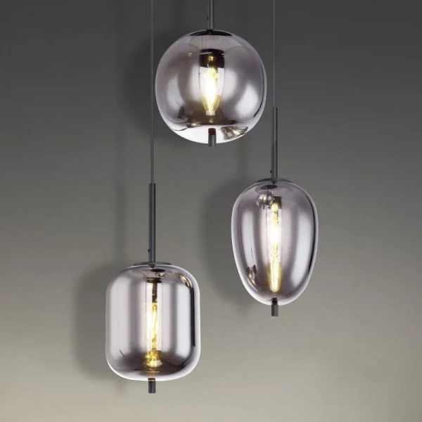 Blacky Pendant Light With Varied Glass Bowls By Euroselle
