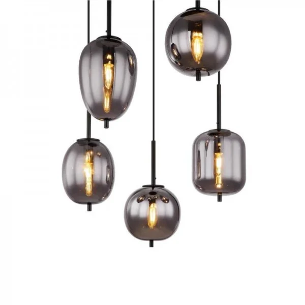 Blacky Pendant Light With Varied Glass Bowls By Euroselle
