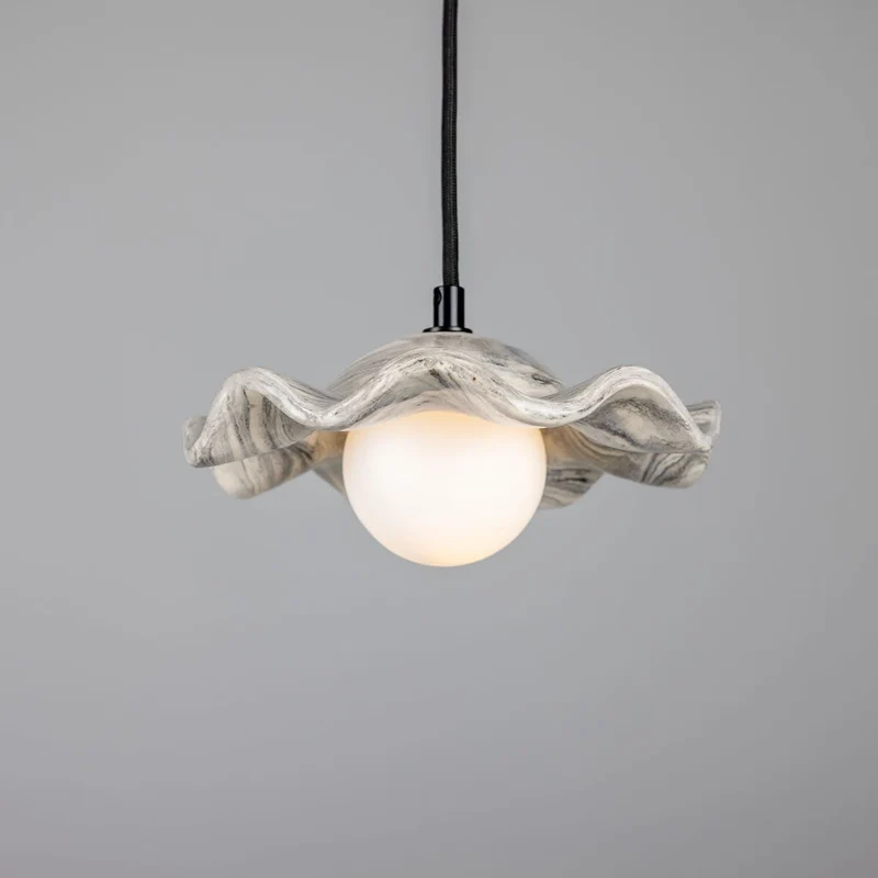 Rivale Pendant Light With Wavy Marbled Ceramic Shade By Euroselle