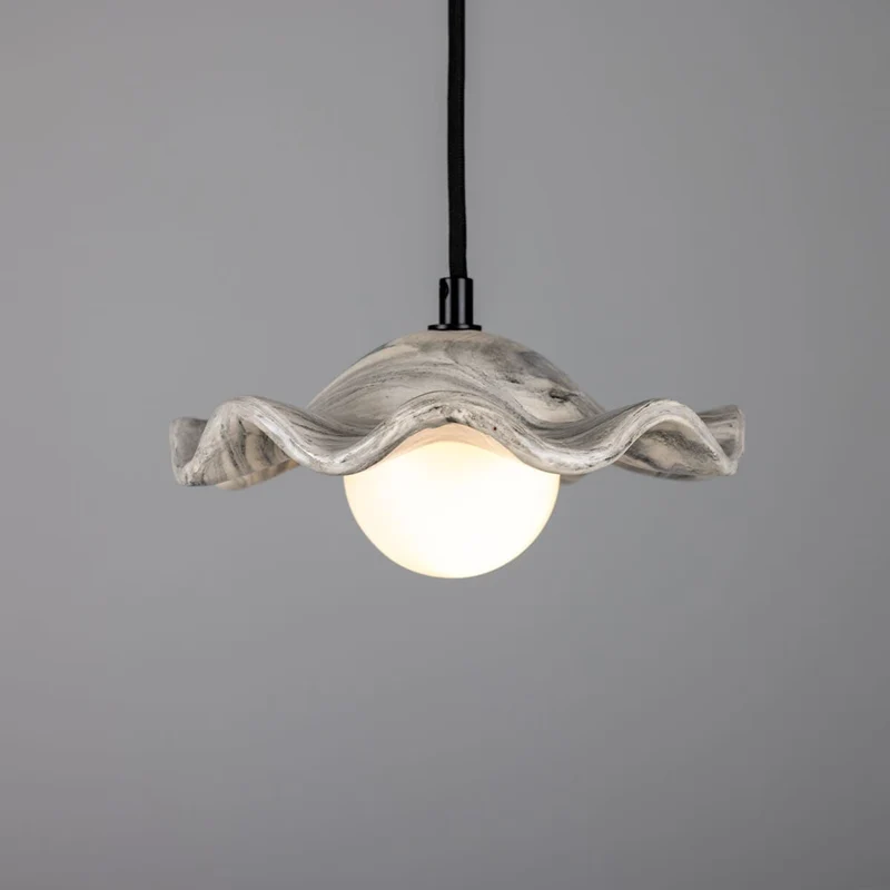 Rivale Pendant Light With Wavy Marbled Ceramic Shade By Euroselle