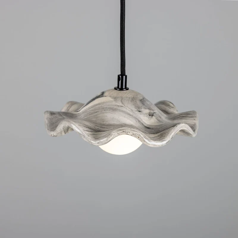 Rivale Pendant Light With Wavy Marbled Ceramic Shade By Euroselle