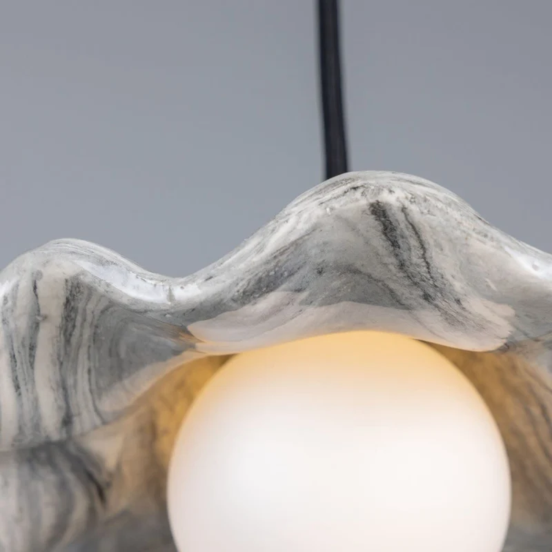 Rivale Pendant Light With Wavy Marbled Ceramic Shade By Euroselle