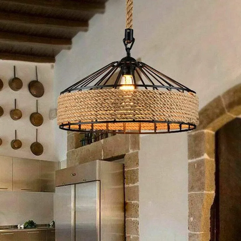 Euroselle Sisal Rope Pendant Light For Retro Bar Decor